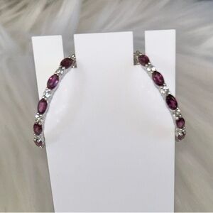 New Raspberry Rhodolite and Zircon Hoop Earrings